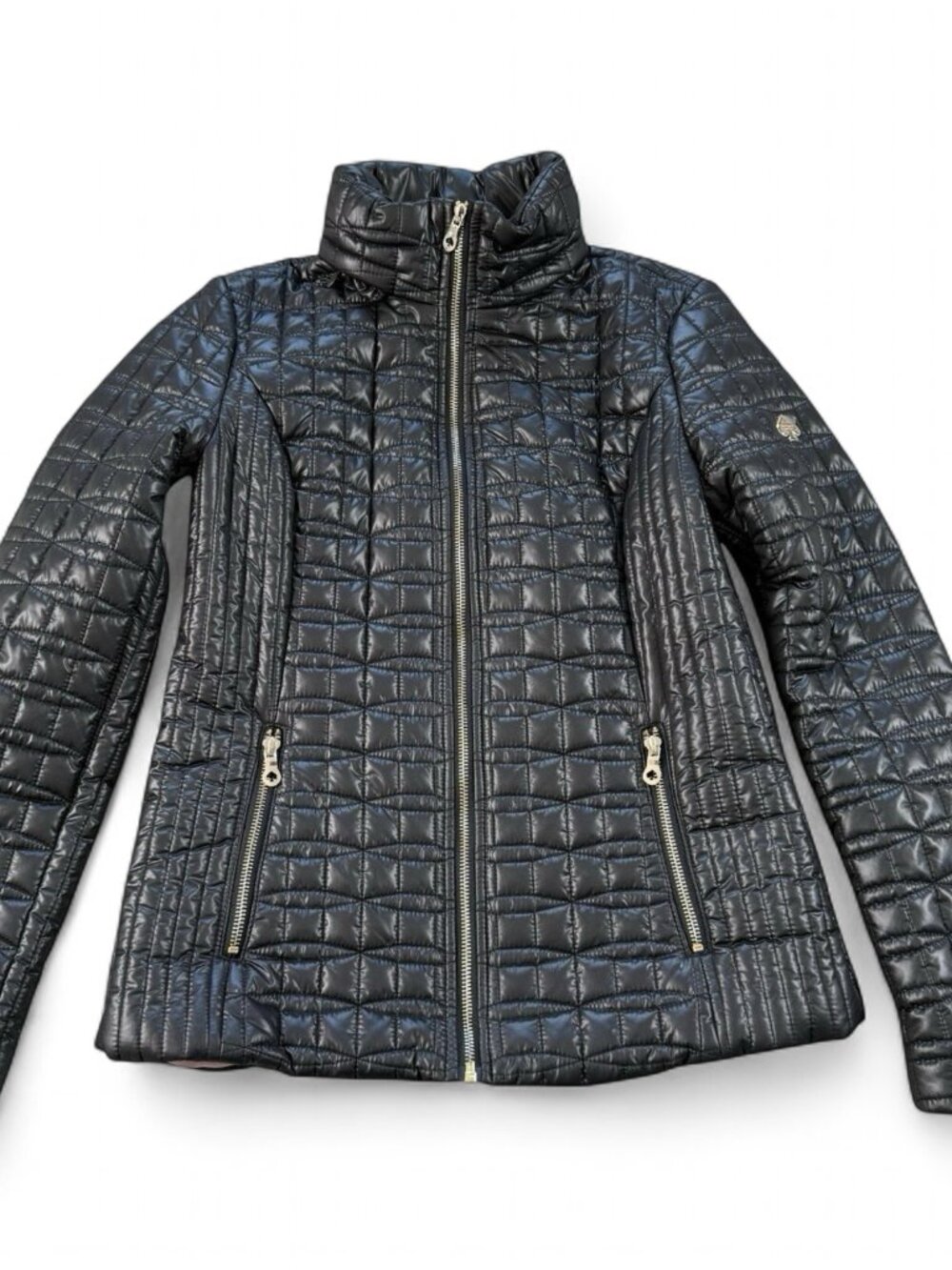 Kate Spade K11768-NR Black Puffer Jacket Women's XS Gold Zipper